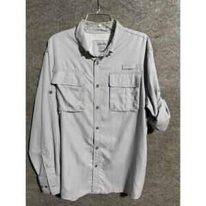 Cabela's Button Down Shirt Mens L Mesh Lined Roll Tab Sleeve Houndstooth Gray